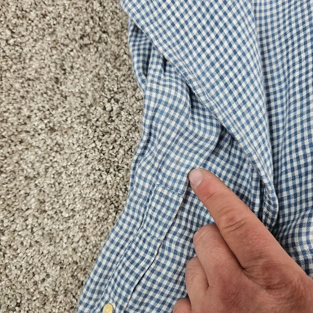 J Crew Shirt Mens Medium Blue Linen Gingham Check OVERSIZED Long Sleeve Oarsman